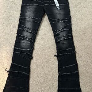 Men's Distressed Dark Grey Stacked Rockstar jeans